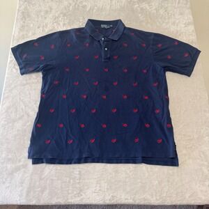 Polo Ralph Lauren Mens Lobster Print Polo Golf Shirt 3XLT Tall‎ Blue Embroidered